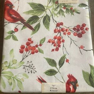 Festive birds, 100% polyester, textured, print tablecloth, 70 inch round